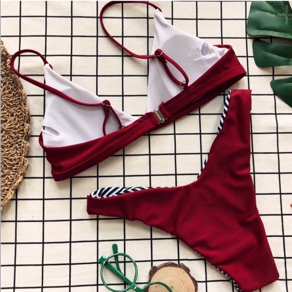 Deep Red Patchwork Brazilian Bikini - Picture 2 of 5